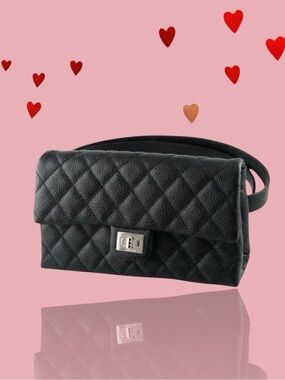 🆕💗CHANEL Calfskin (CAVIAR) Quilted 2.55 Reissue Faux Lock Belt Bum Bag Sling Bag